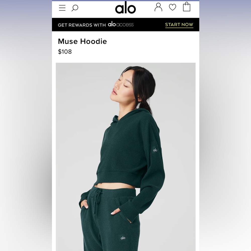 Alo Yoga Muse Hoodie - midnight green size M